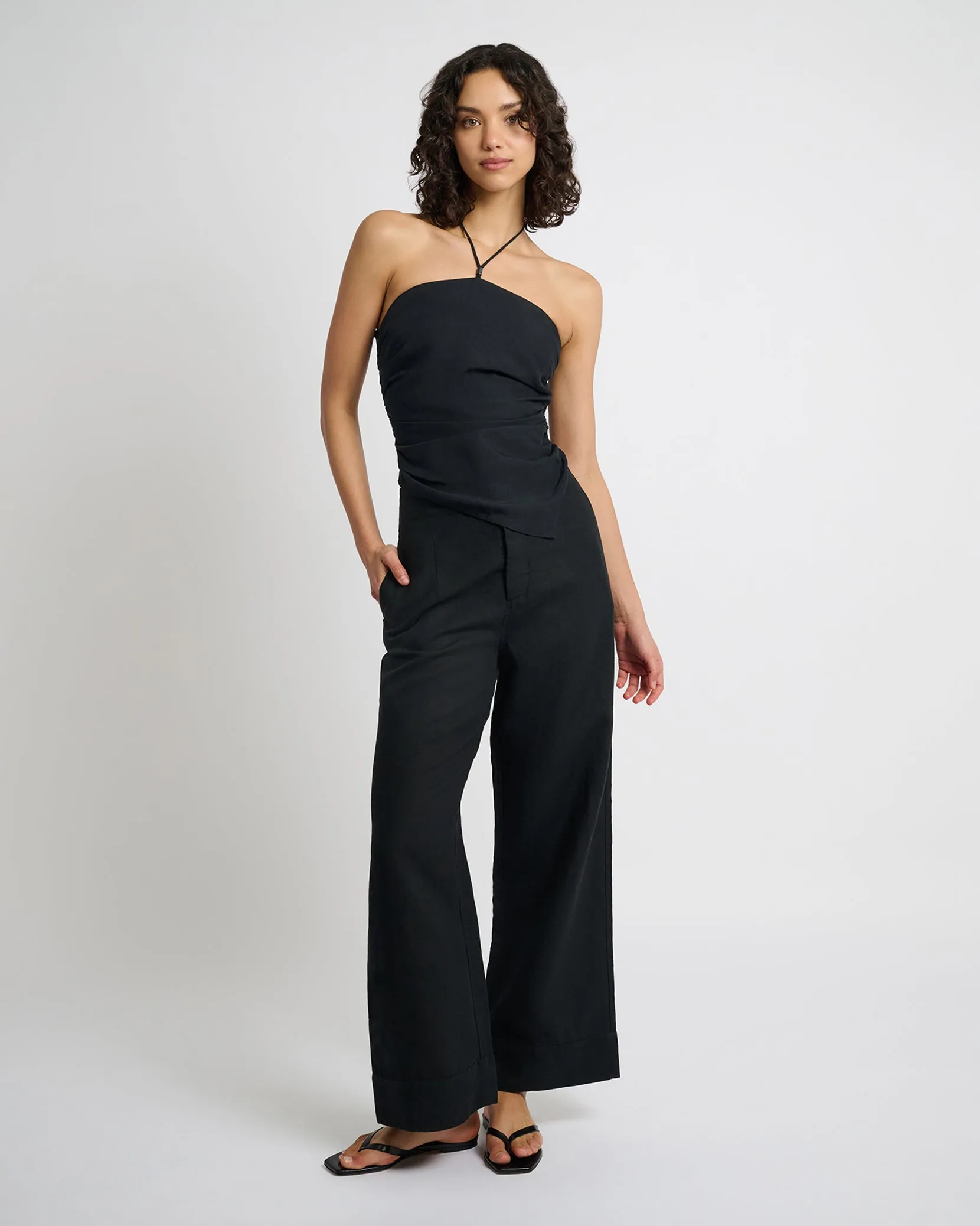 Air Linen Asymmetrical Halter Top