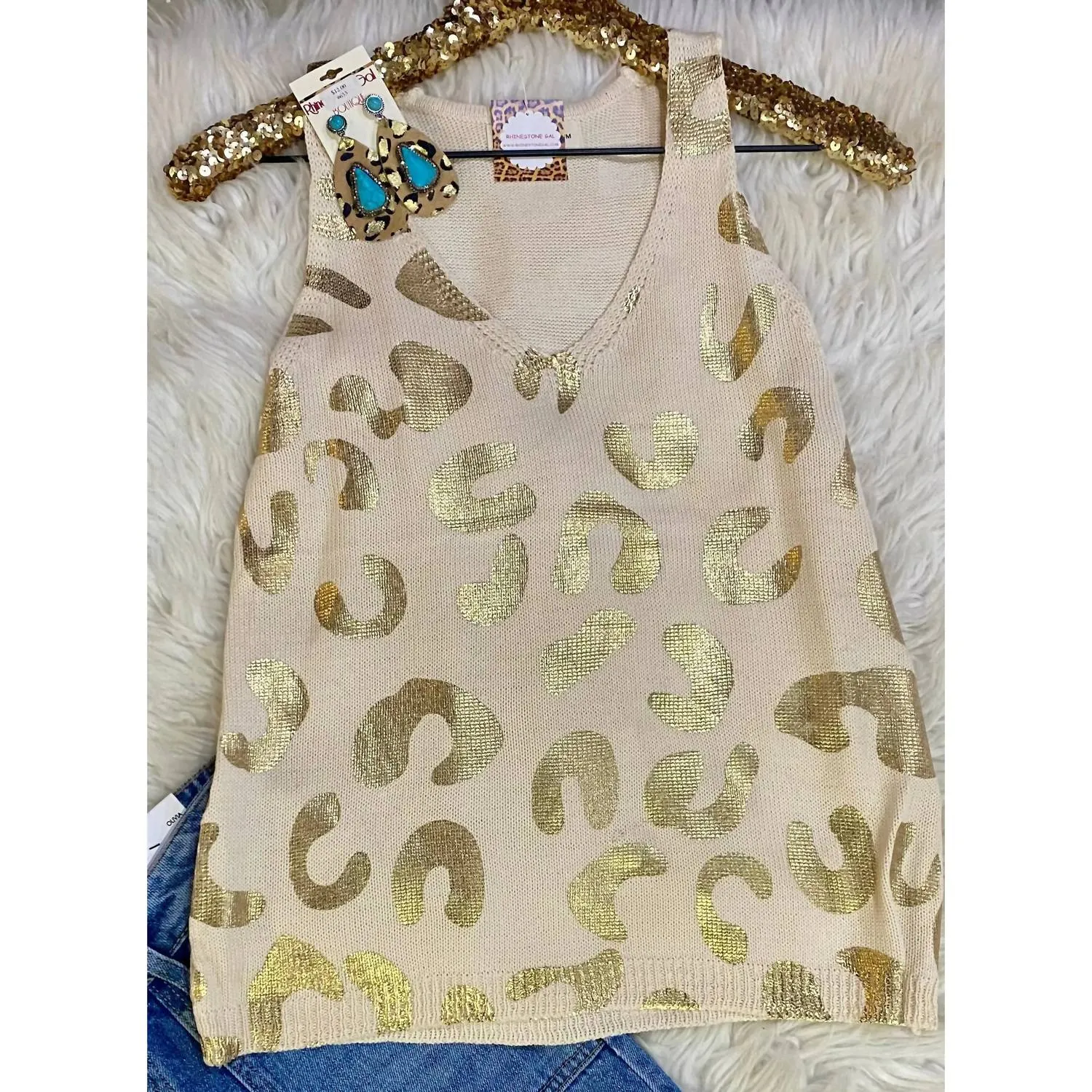 Amoli - Metallic Leopard Print Knit Tank