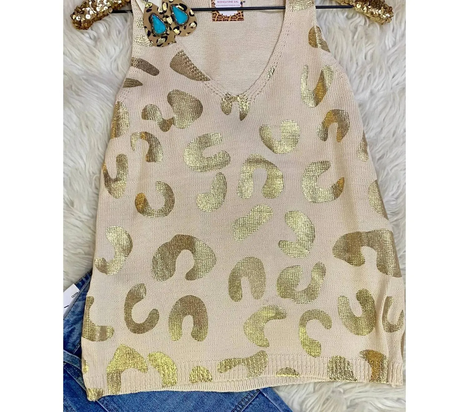 Amoli - Metallic Leopard Print Knit Tank