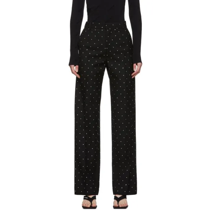 Balenciaga Black Wool Strass Cropped Trousers