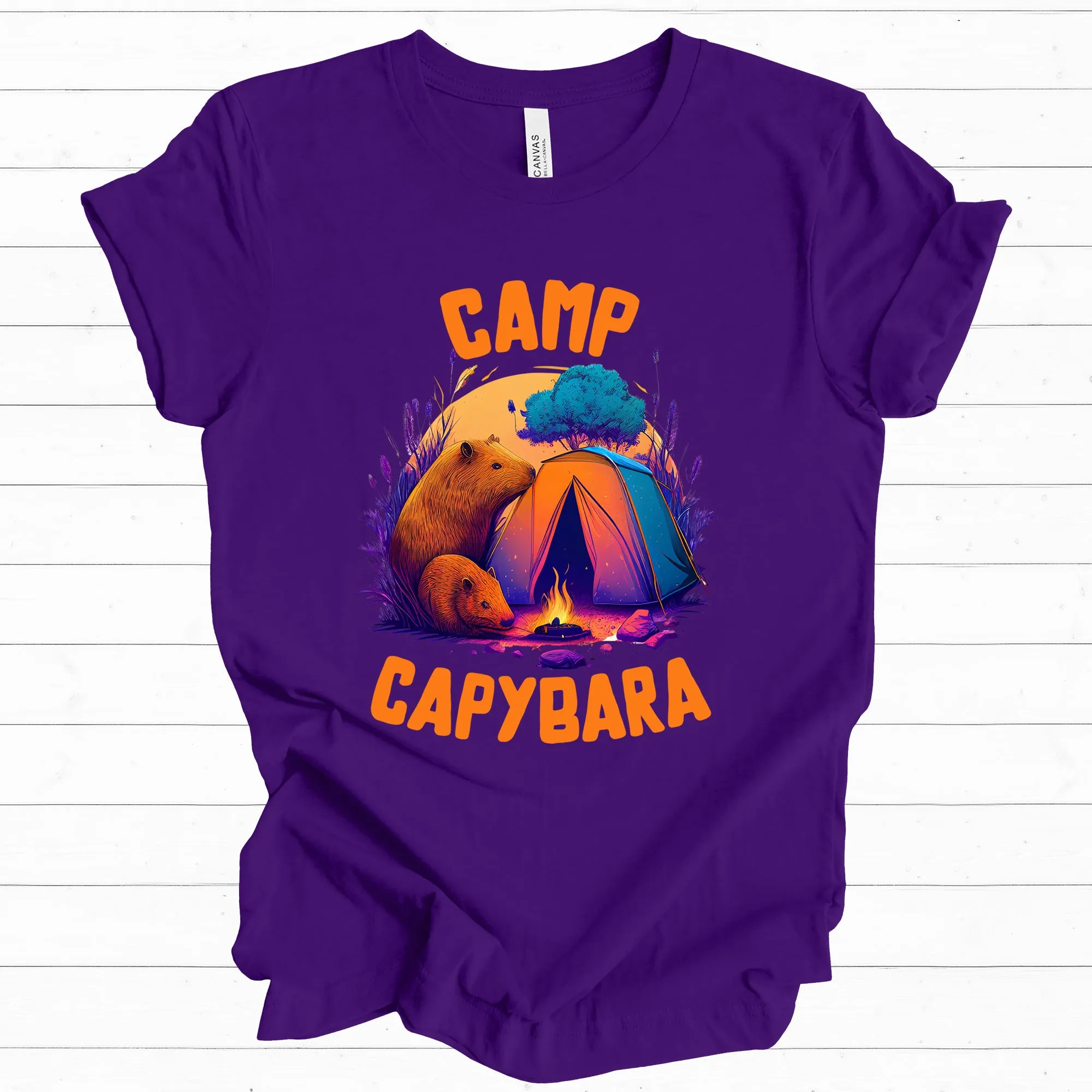 Camp Capybara Shirt | Capybara Lover Gift | Retro Camping Shirt | Funny Capybara Shirt | Unisex Jersey T-shirt