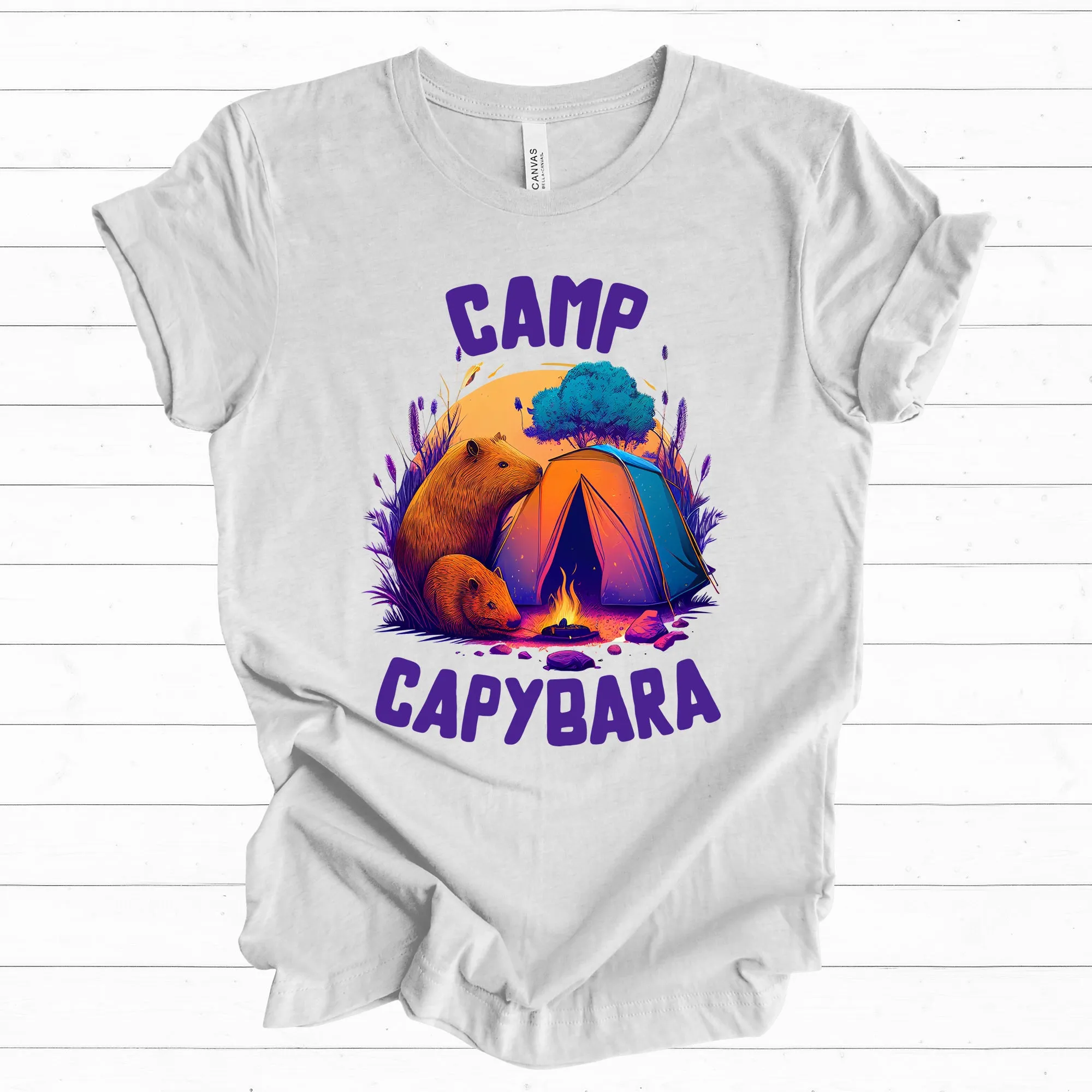 Camp Capybara Shirt | Capybara Lover Gift | Retro Camping Shirt | Funny Capybara Shirt | Unisex Jersey T-shirt
