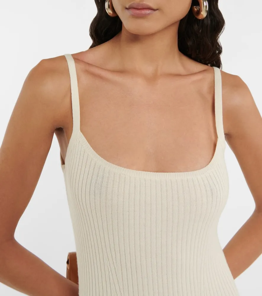 Chloe Ribbed-knit wool-blend slip dress