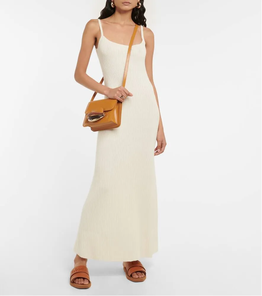 Chloe Ribbed-knit wool-blend slip dress