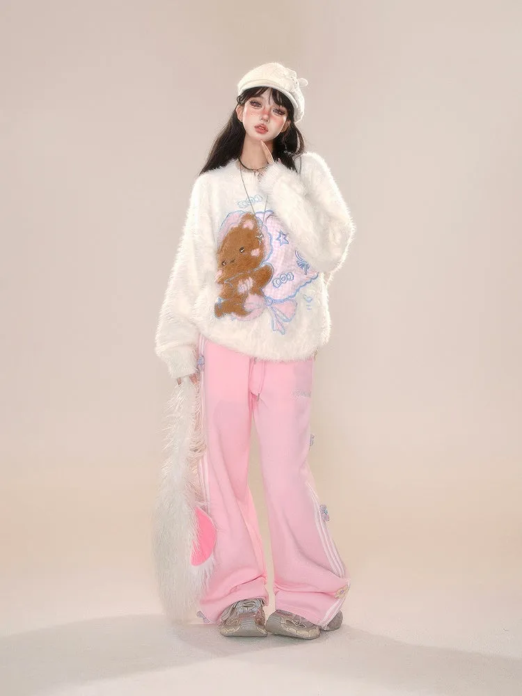 Design Straight-leg Floral Gray/Pink Cut Pants