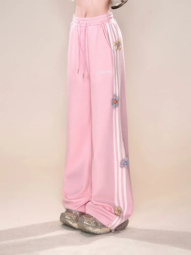Design Straight-leg Floral Gray/Pink Cut Pants