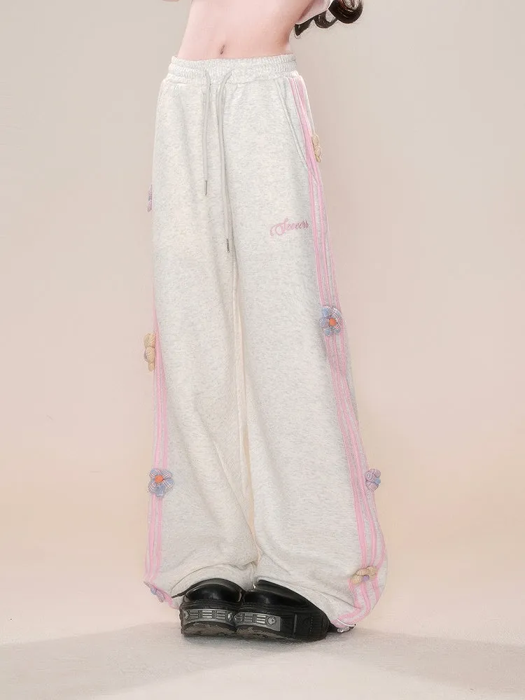 Design Straight-leg Floral Gray/Pink Cut Pants