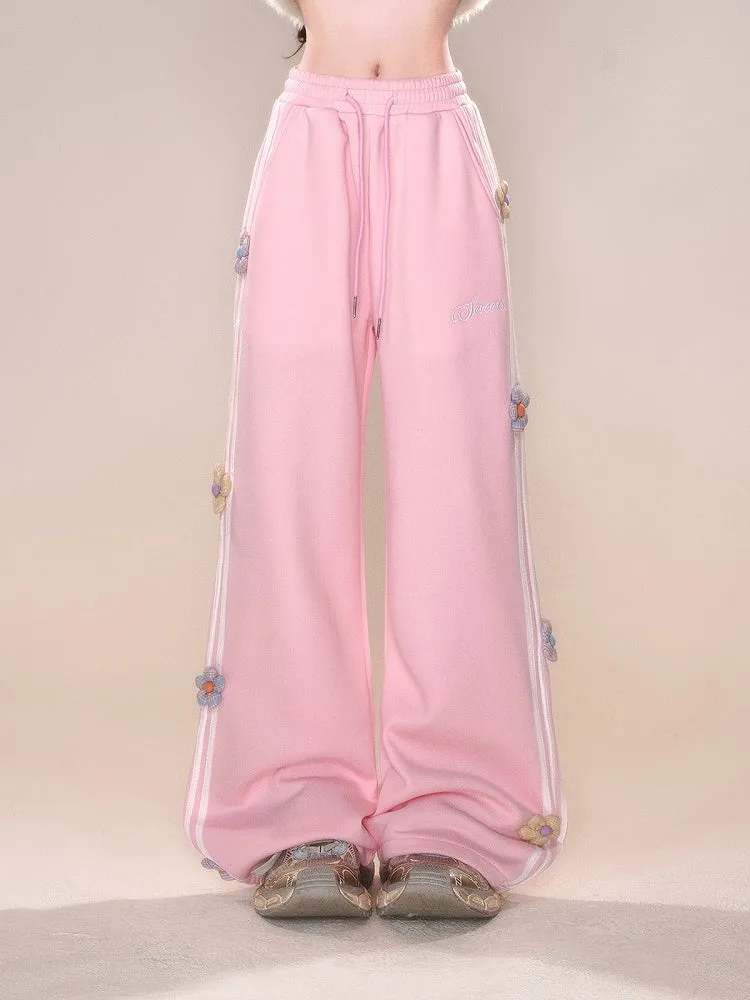 Design Straight-leg Floral Gray/Pink Cut Pants