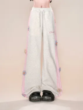 Design Straight-leg Floral Gray/Pink Cut Pants