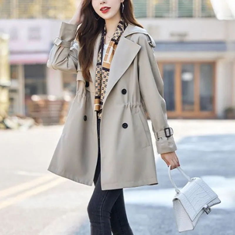  Fashionable High-End Women's Windbreaker With Mid-Length Lapel