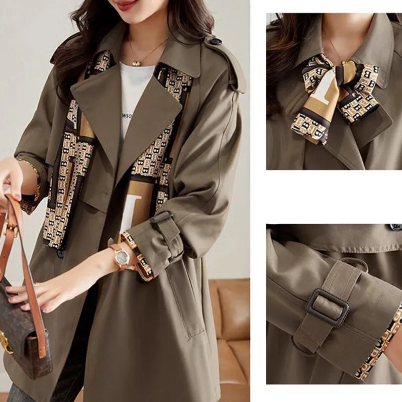  Fashionable High-End Women's Windbreaker With Mid-Length Lapel