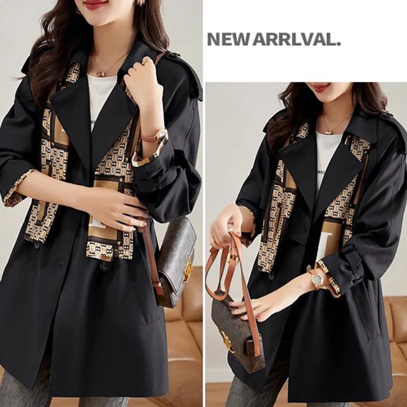  Fashionable High-End Women's Windbreaker With Mid-Length Lapel