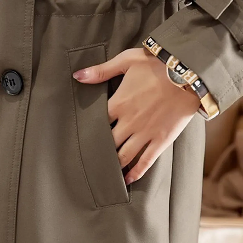  Fashionable High-End Women's Windbreaker With Mid-Length Lapel