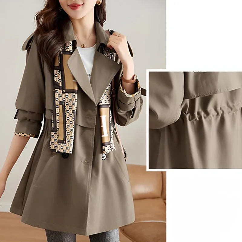  Fashionable High-End Women's Windbreaker With Mid-Length Lapel