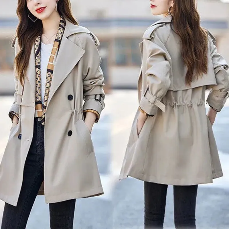 Fashionable High-End Women's Windbreaker With Mid-Length Lapel