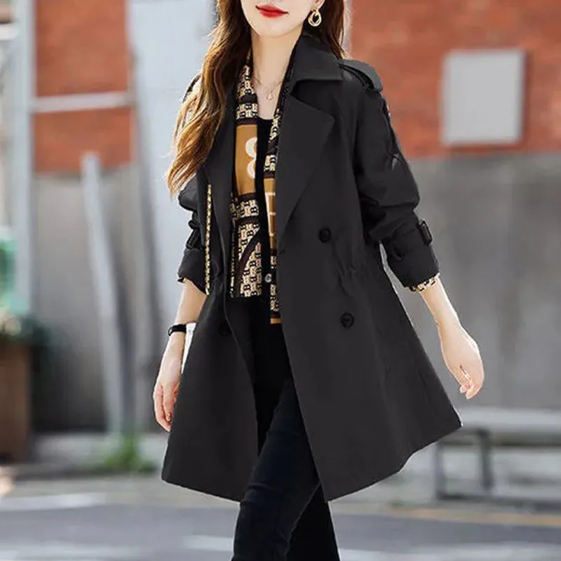  Fashionable High-End Women's Windbreaker With Mid-Length Lapel