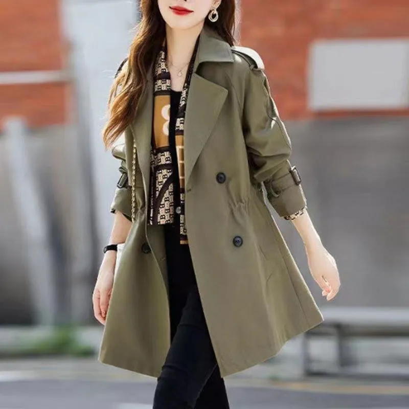  Fashionable High-End Women's Windbreaker With Mid-Length Lapel
