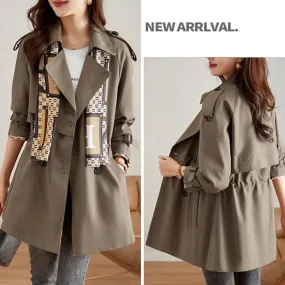  Fashionable High-End Women's Windbreaker With Mid-Length Lapel
