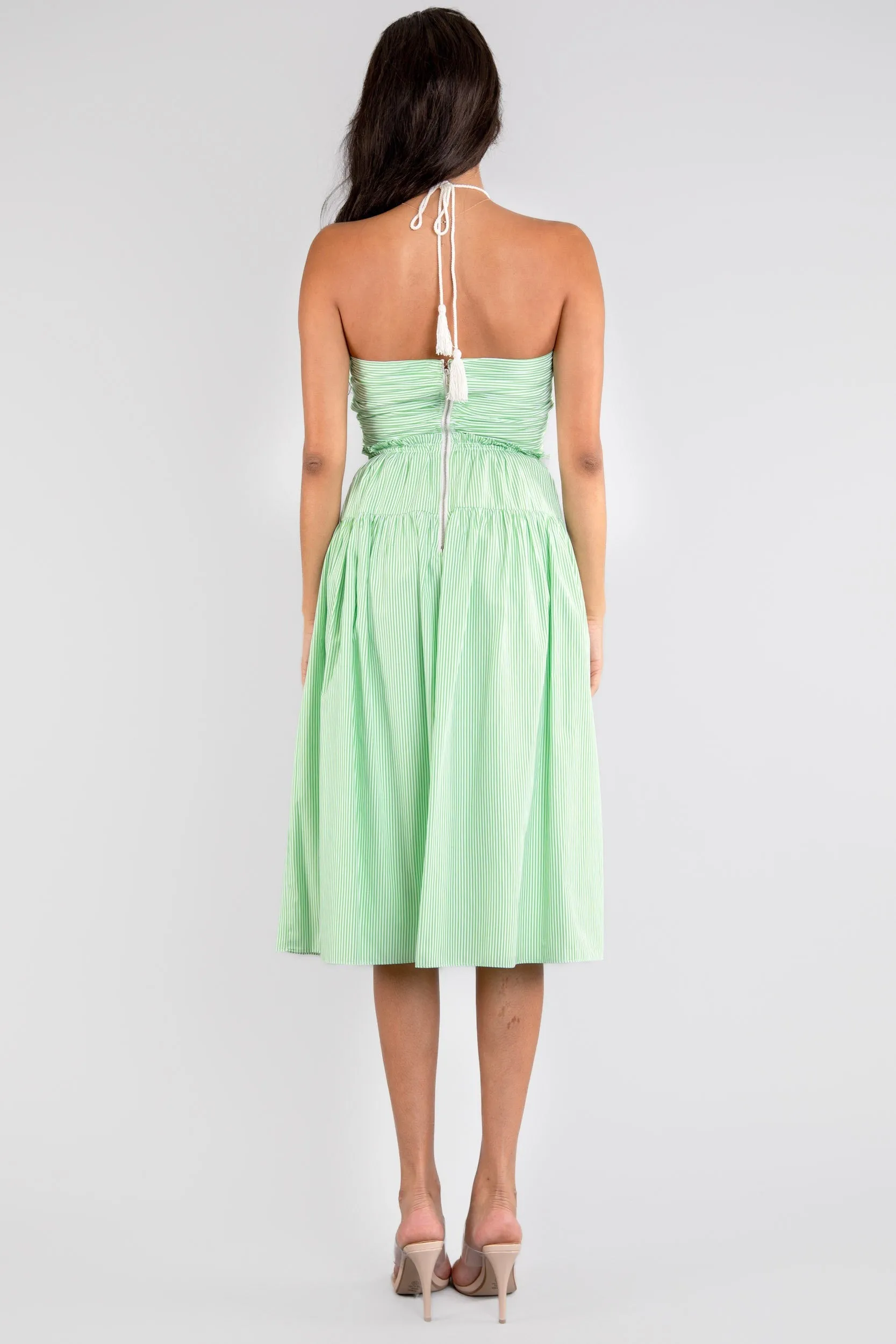 Hannah Tie Halter Maxi Dress: Green Apple