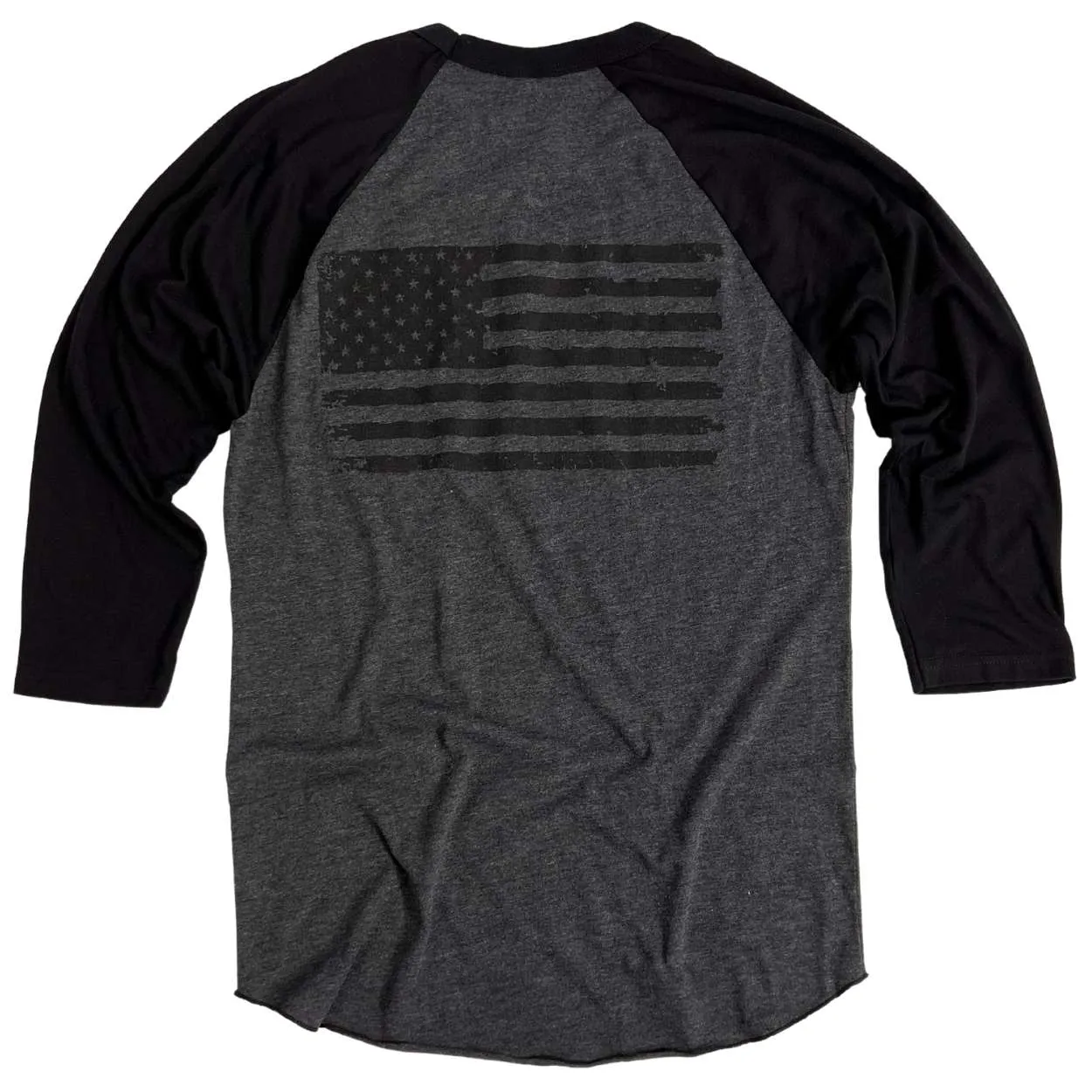 Men's Old Glory Baseball Raglan T Shirt (Heather Black / Black)