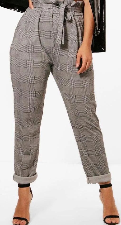Plus Check Paperbag Tapered Trousers