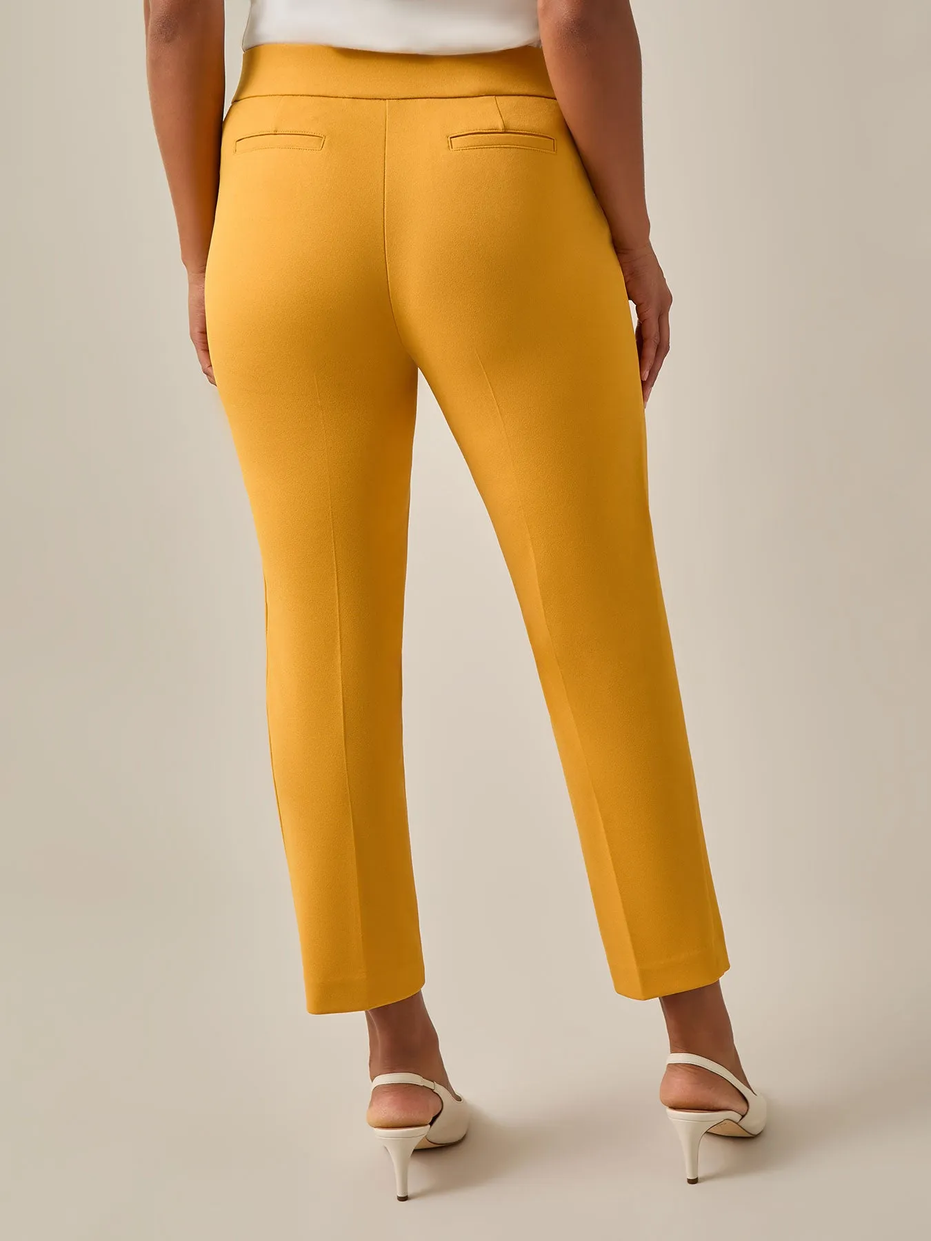 Pull-On Straight Leg Ankle Pants, Gold Signature