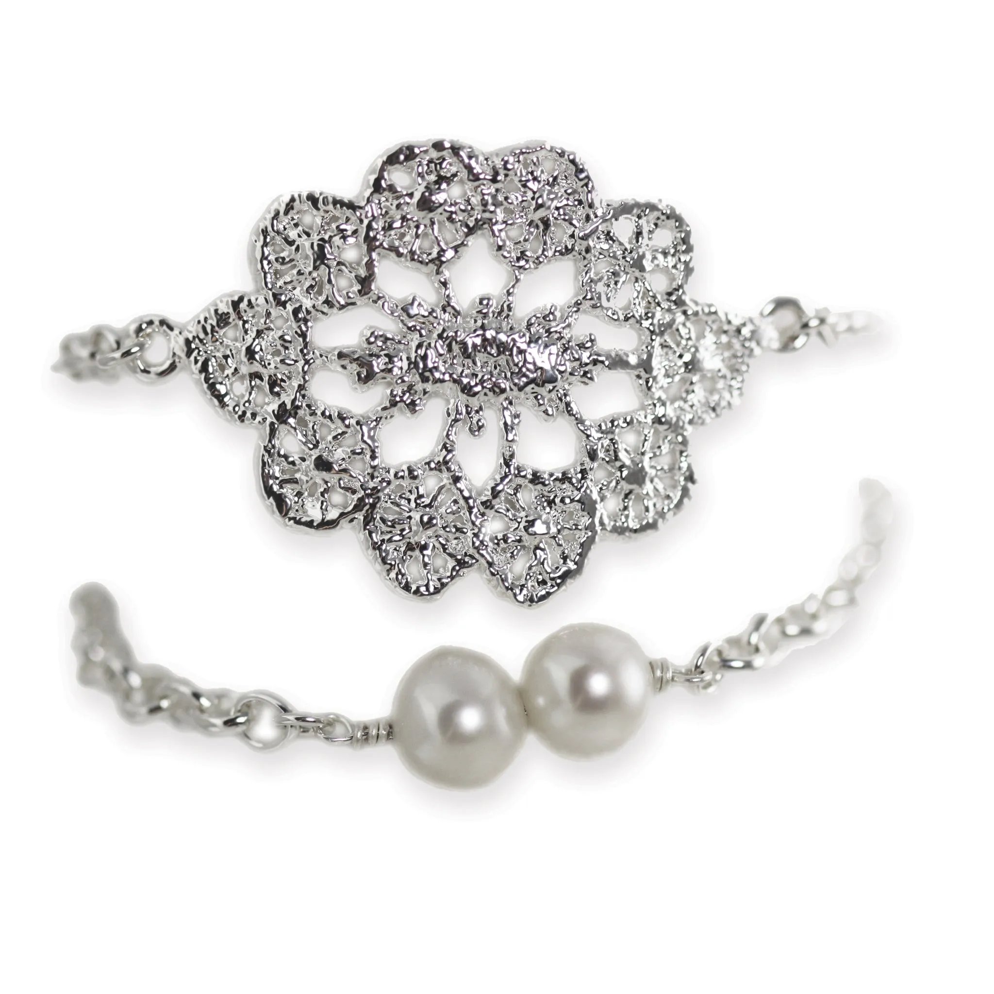 Rosetta - Chain, Pearl and Lace Bracelet