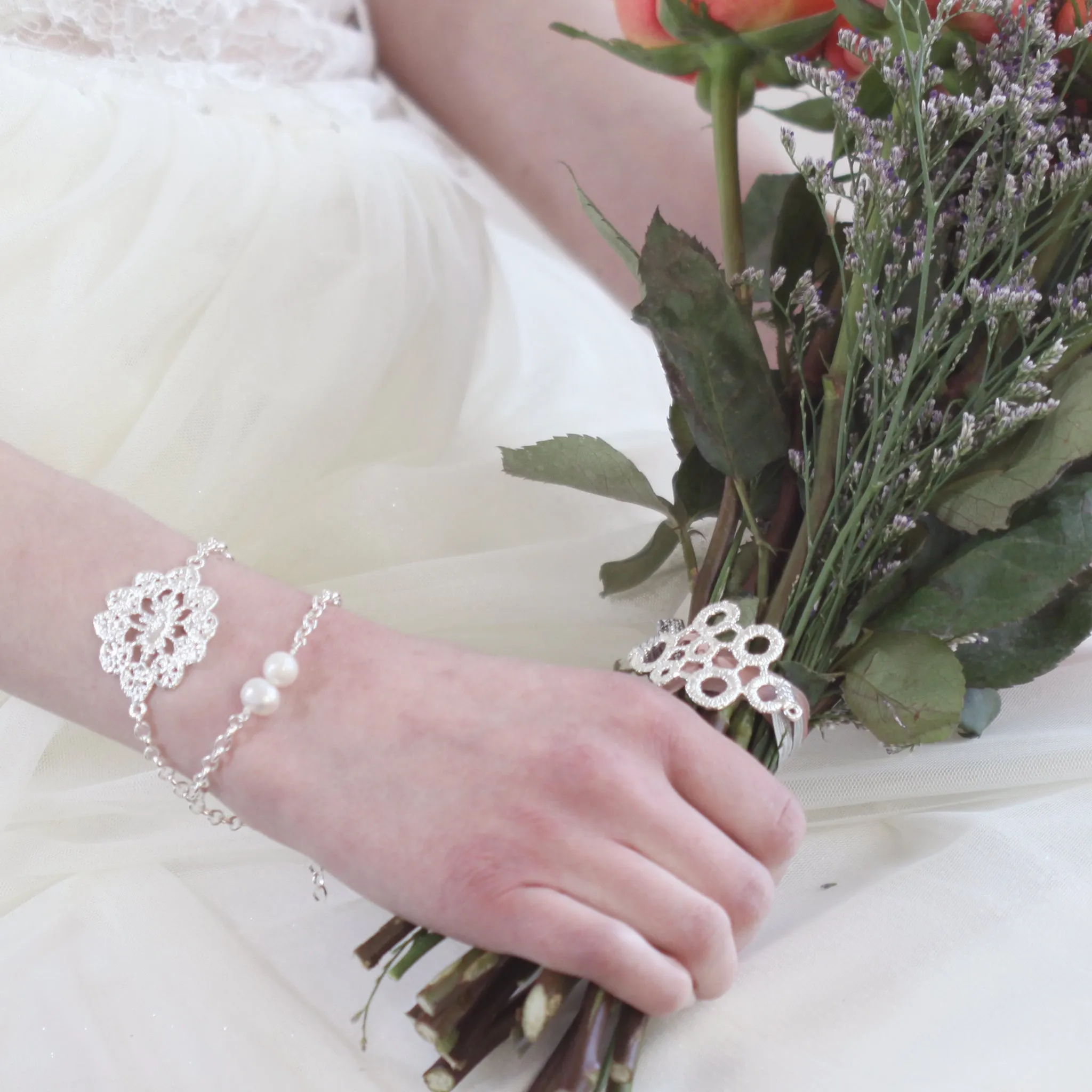 Rosetta - Chain, Pearl and Lace Bracelet