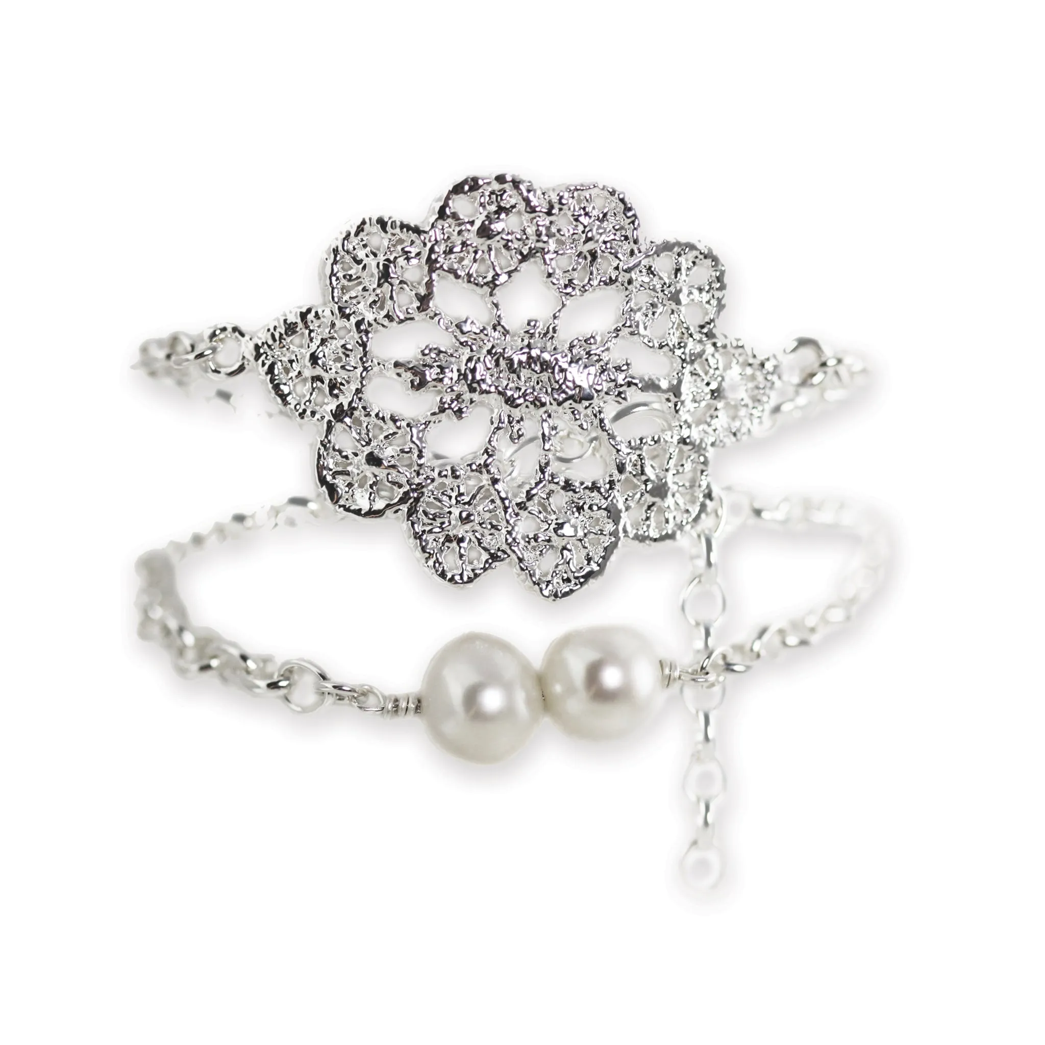 Rosetta - Chain, Pearl and Lace Bracelet