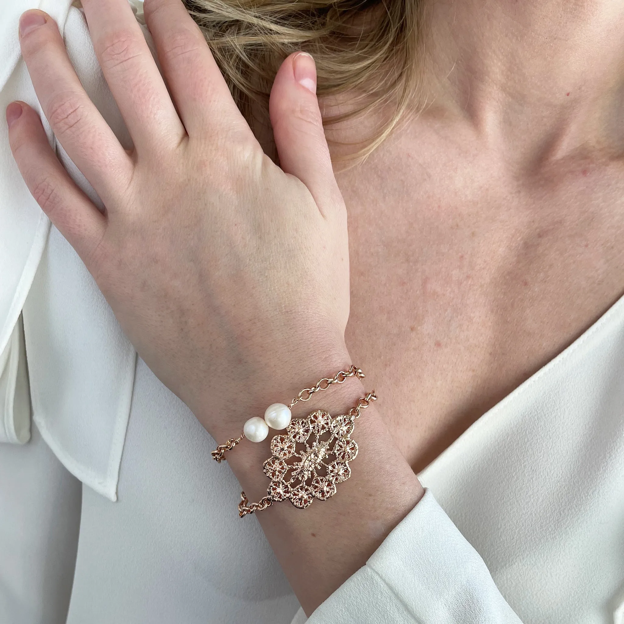 Rosetta - Chain, Pearl and Lace Bracelet