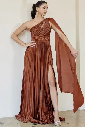 Sienna One Shoulder Peek-A-Boo Cutout Pleated Maxi Dress