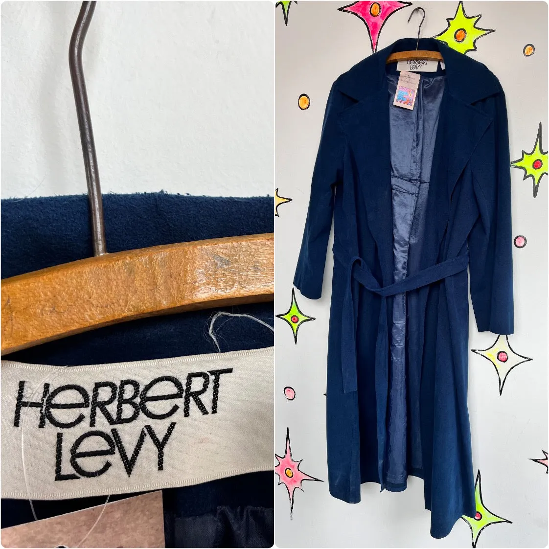 Vintage 70s | Navy Blue Ultra Suede Vegan Leather Belted Trench Coat | Size M L