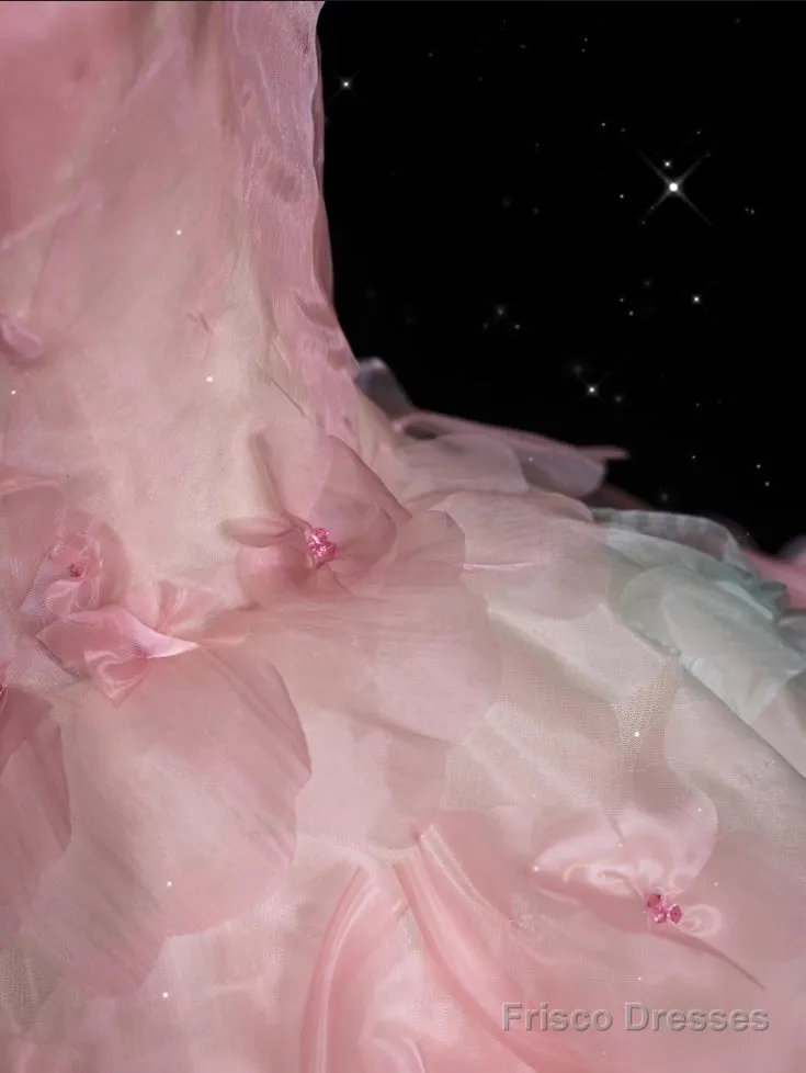 Vintage Fashion Ball Gown Strapless Pink Floral Floor Length Evening Dress Prom Dresses