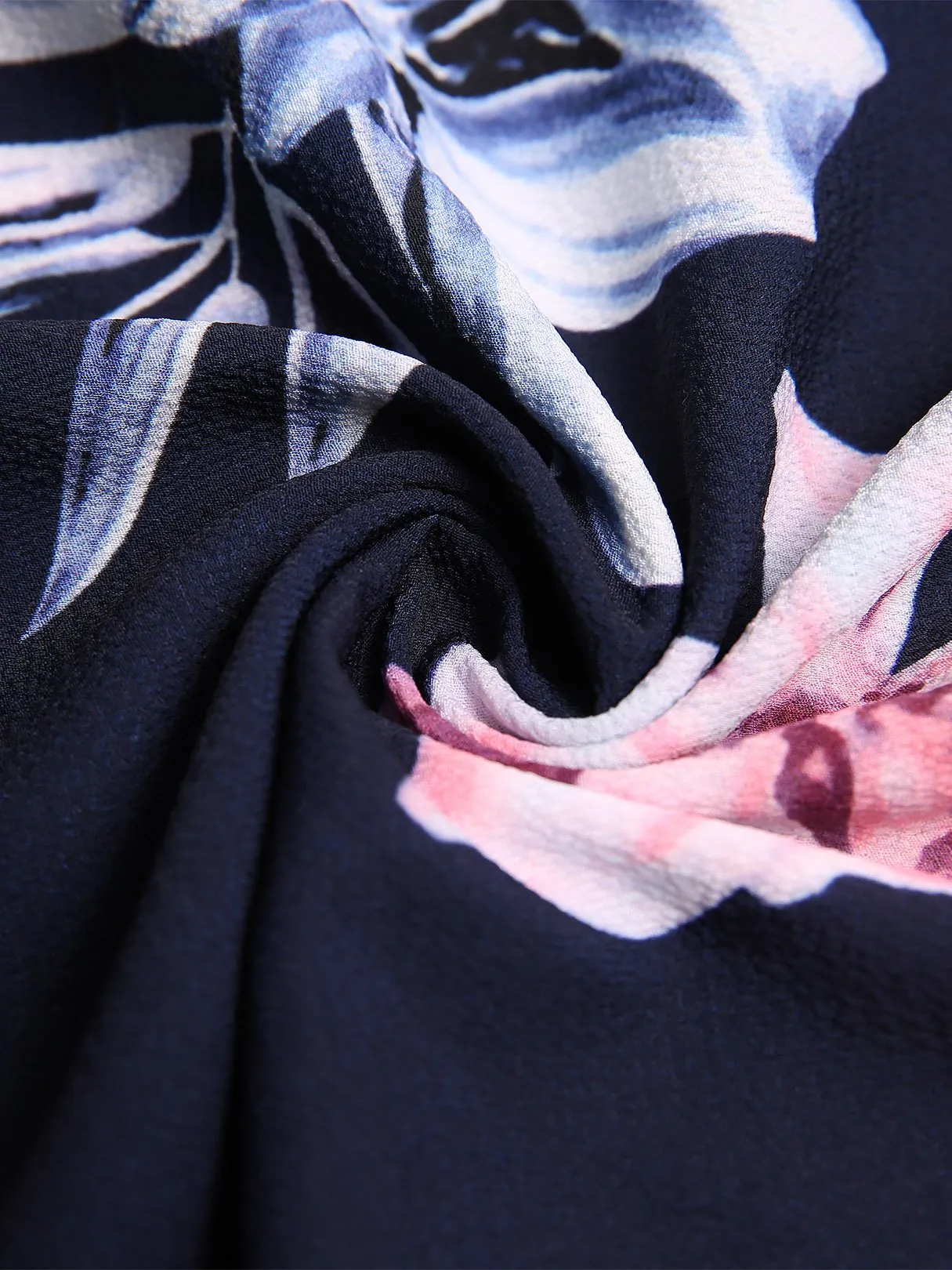 Wholesale Navy V-Neck Short Sleeve Floral Print Belt Self-Tie Wrap Irregular Hem Dresses