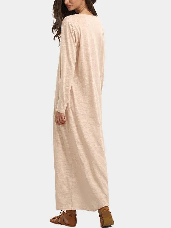 Wholesale Pink Round Neck One Shoulder Long Sleeve Plain Maxi Dresses