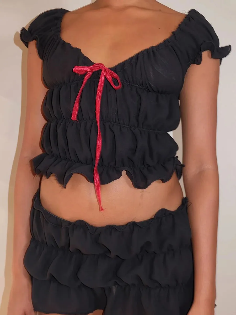 Women Retro Two Piece Set V Neck Kawaii