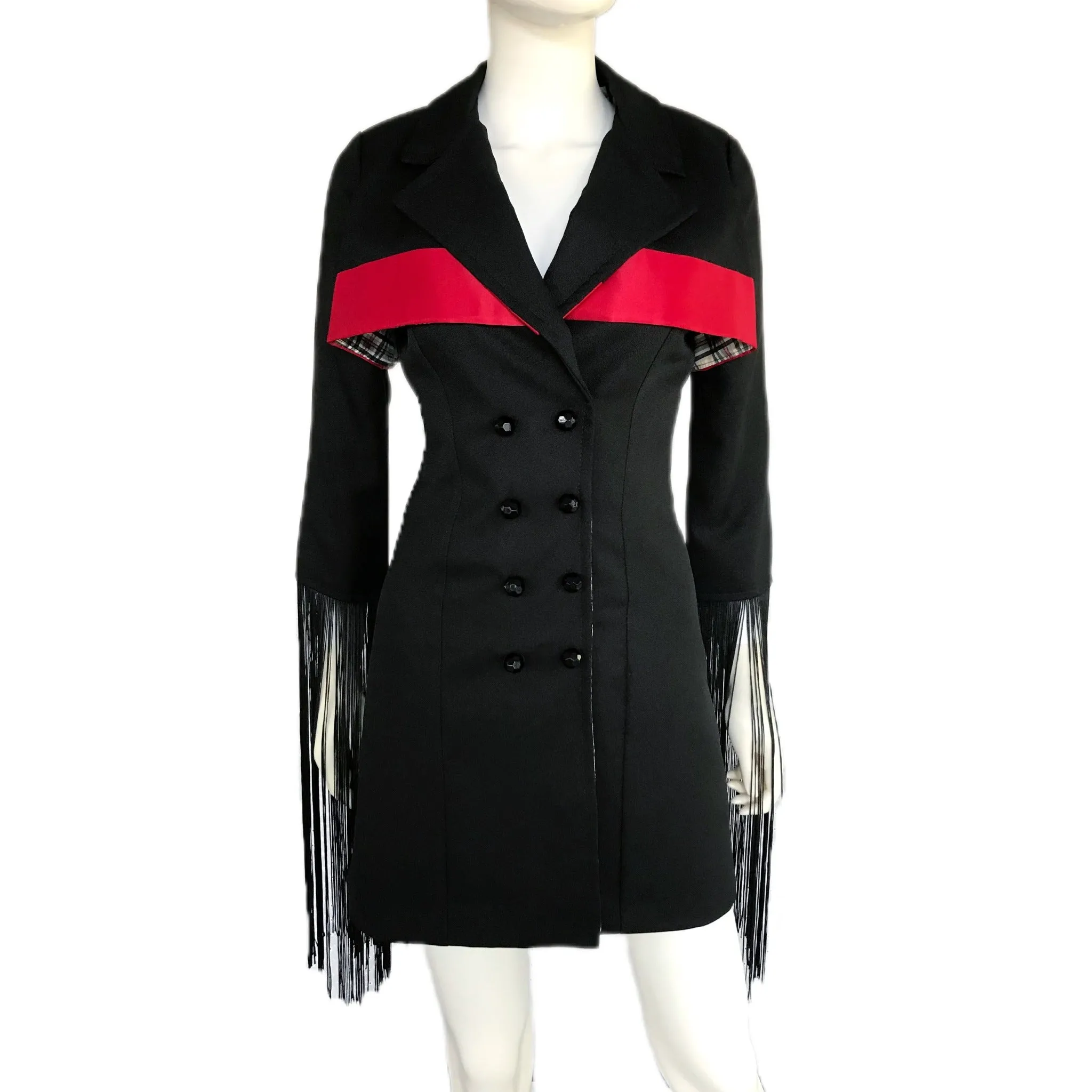 Women's Trench Blazer Dress with Fringe - Size 6