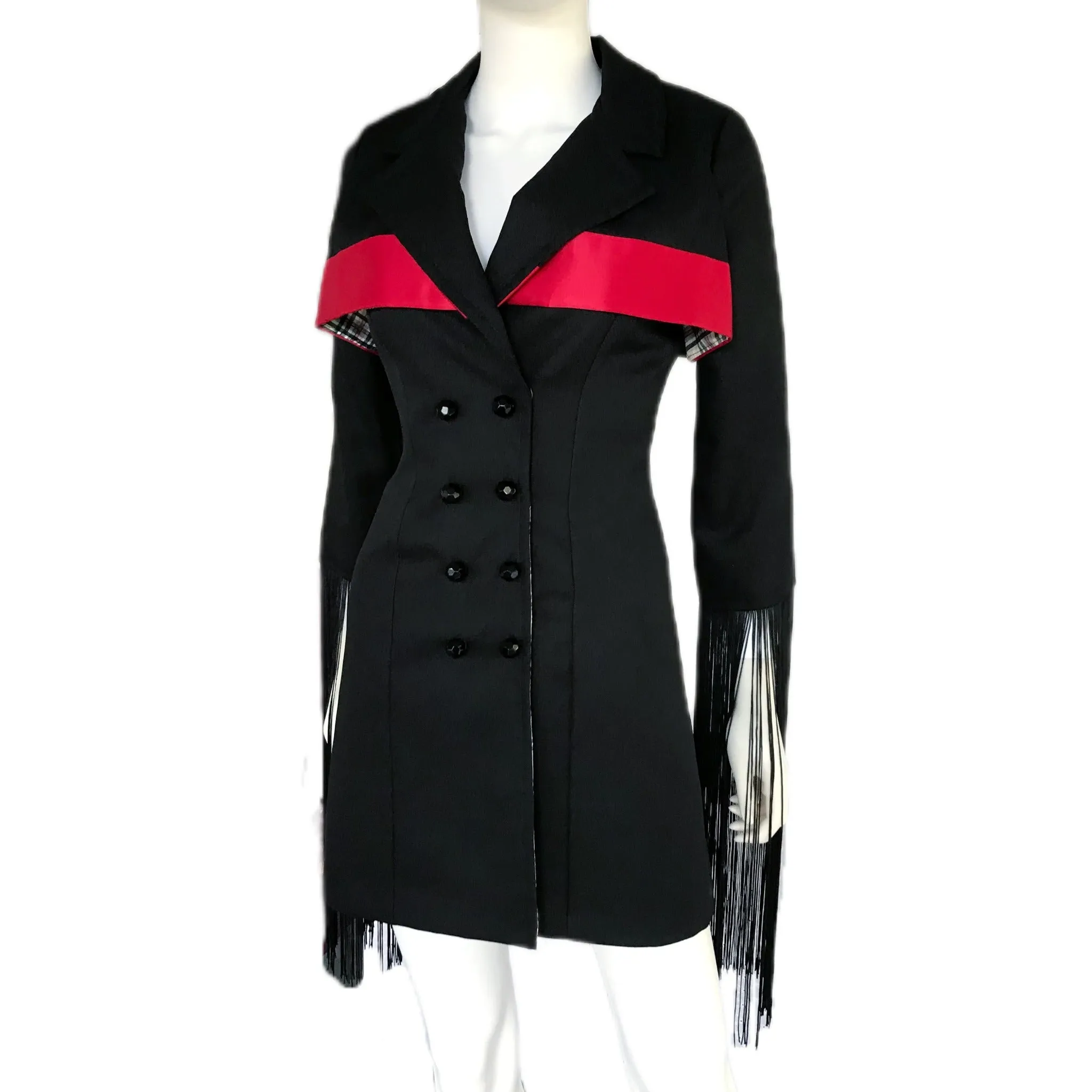 Women's Trench Blazer Dress with Fringe - Size 6