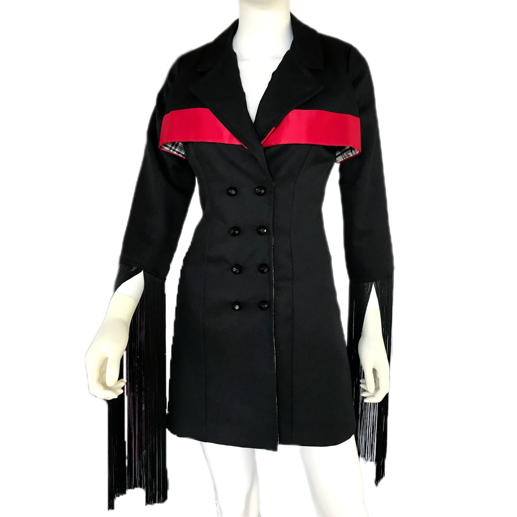 Women's Trench Blazer Dress with Fringe - Size 6